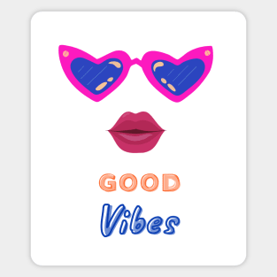 Good Vibes positive wave. Pink Sunglasses and girly Red Lips Magnet